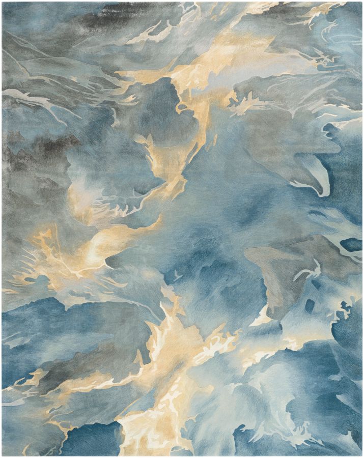 Abstract Blue and Yellow Wool Rug