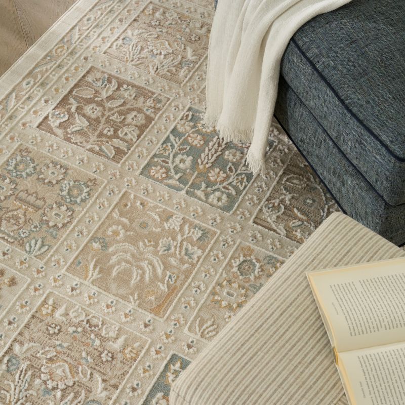 Close-up, overhead view of a textured rug