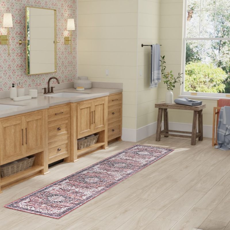 Bathroom with a vintage-style red runner